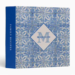 Custom Portuguese Tiles Vintage Blue White Recipe Binder