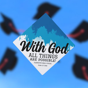 Custom Possible With God Gold Scripture Graduation Cap Topper