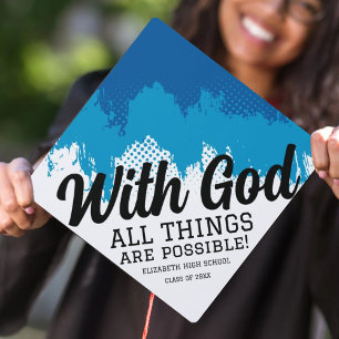 Custom Possible With God Gold Scripture Graduation Cap Topper