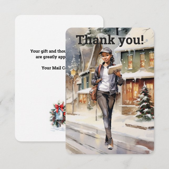 Custom Postal Woman Letter Carrier Christmas Thank You Card (Front/Back)