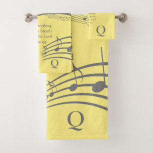 Custom PRAISE THE LORD Music Notes Yellow Bath Towel Set