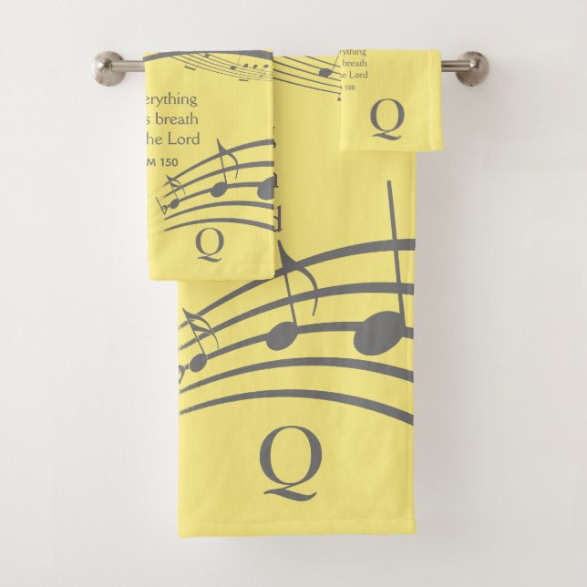 Custom PRAISE THE LORD Music Notes Yellow Bath Towel Set (Insitu)
