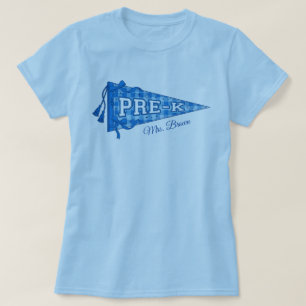 Custom Pre-K School Pennant Teacher Name Blue T-Shirt