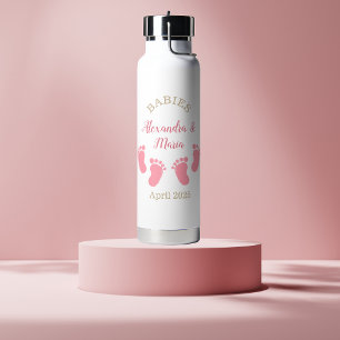 Custom Pregnancy Announcement Girl Footprints Water Bottle