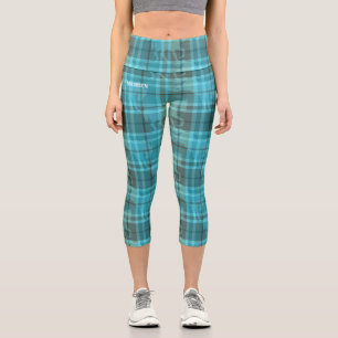 Custom preppy aqua blue turquoise horse tartan  capri leggings