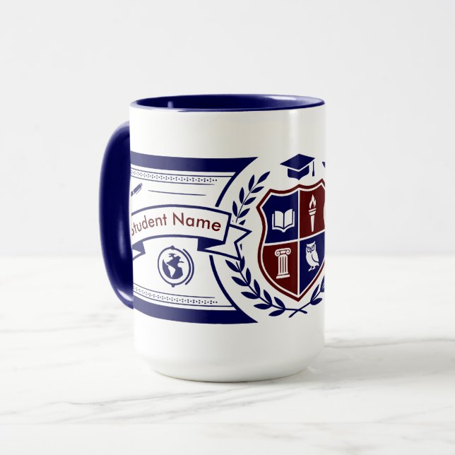 Custom Preppy Ivy League Academic Crest Shield Mug (Front Left)