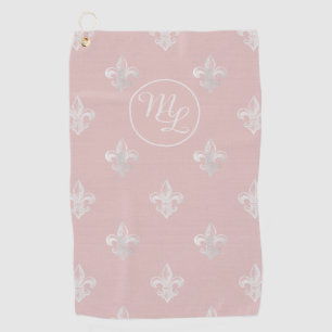 Custom Preppy pink Fleur de Lis Golf Towel