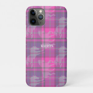 Custom preppy pink purple horse tartan heart iPhone 11 pro case