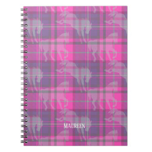 Custom preppy pink purple horse tartan heart notebook
