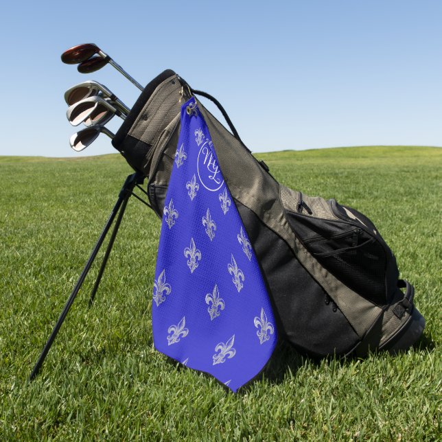 Custom Preppy royal blue Fleur de Lis Golf Towel (Green)
