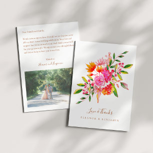Custom Preprinted Pink Orange Floral Photo Wedding Thank You Card