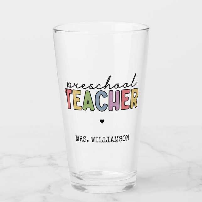 Custom Preschool Teacher Personalized Gifts Glass (Front)