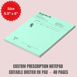 Custom Prescription Notepad – Editable Doctor RX<br><div class="desc">Custom Prescription Notepad – Editable Doctor RX Pad! ___________________________ Stay organized in style with our Custom Prescription Notepad, designed for doctors, nurses, and medical professionals who want a practical yet personalized tool for everyday use. This editable RX pad features a clean, professional layout while allowing customization to fit your name,...</div>
