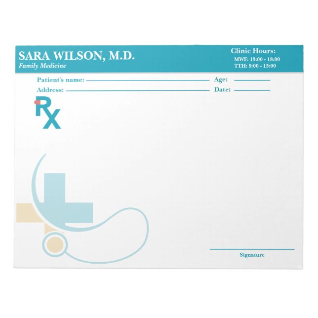 Custom Prescription Pad Template | Editable RX Not (Front)