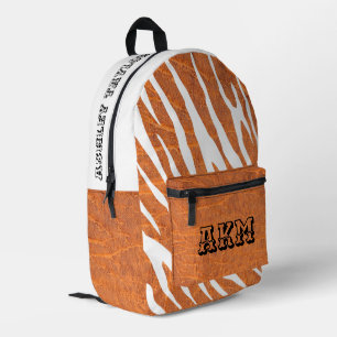 Custom Pretty and unique leather and zebra Orange Printed Backpack