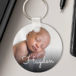 Custom Pretty Handwritten Name Baby Photo Keychain<br><div class="desc">Create your own personalized round key chain with your custom handwritten script name and baby photo.</div>