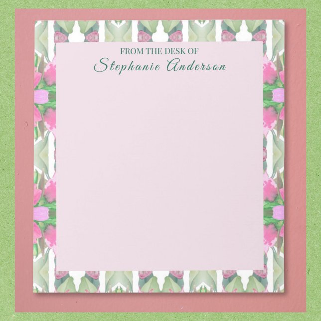 Custom Pretty Pink and Sage Notepad (Available in multiple sizes. Text may be customized, or removed.)