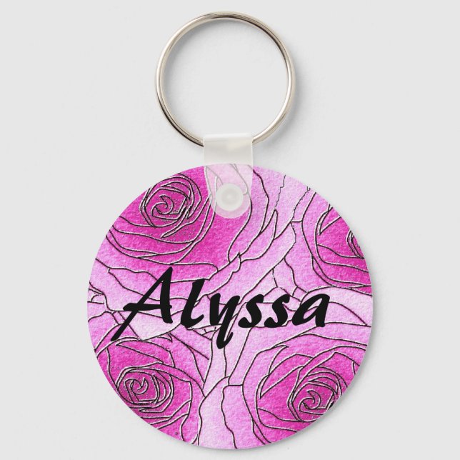 Custom Pretty Pink Roses Keychain (Front)