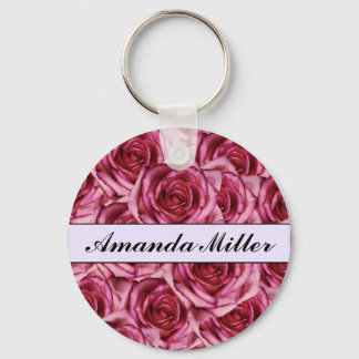 Custom Pretty Pink Roses Name, Initials Keychain