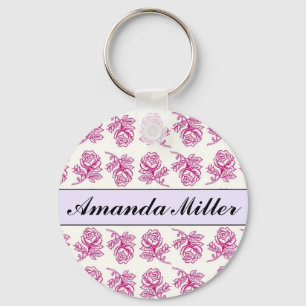 Custom Pretty Pink Roses Name, Initials Keychain