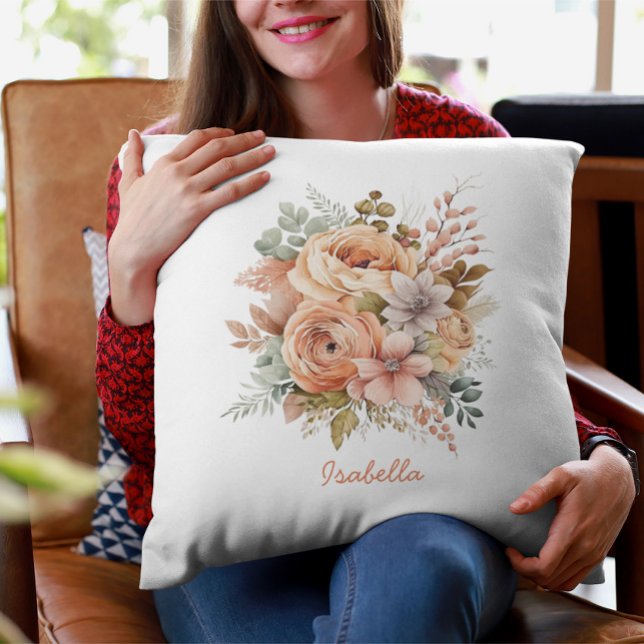 Custom Pretty Watercolor Peach Floral Throw Pillow (Creator Uploaded)