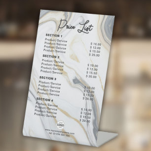 Custom Price List or Service Prices Marble Effect Pedestal Sign