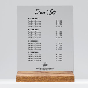Custom Price List or Service Prices Modern Acrylic Sign