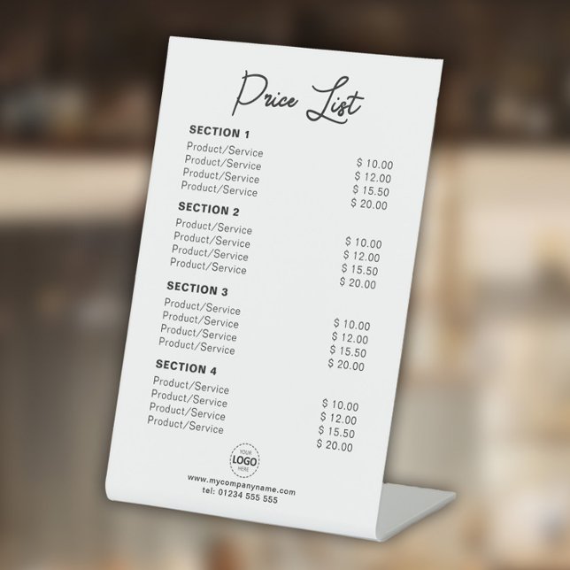 Custom Price List or Service Prices Modern White Pedestal Sign (Creator Uploaded)