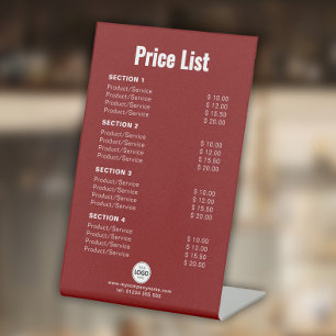 Custom Price List or Services Simple Modern Red Pedestal Sign
