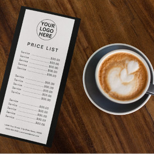 Custom Price List Services Black & White Logo Rack Card