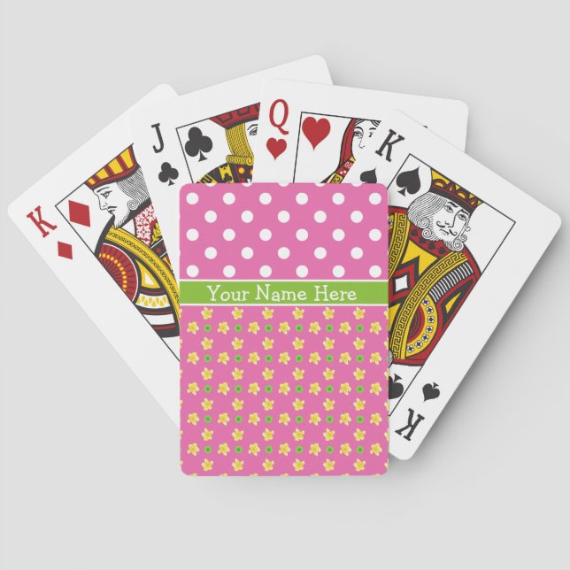 Custom Primroses Playing Cards: Pink Polka Dots Playing Cards (Back)