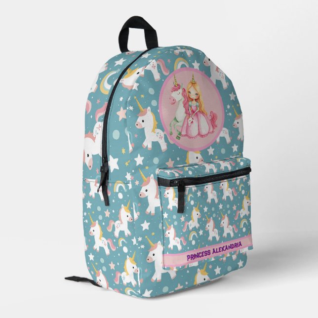 Custom Princess Unicorn Printed Backpack (Back Corner Left)