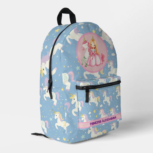 Custom Princess Unicorn Printed Backpack (Back Corner Left)