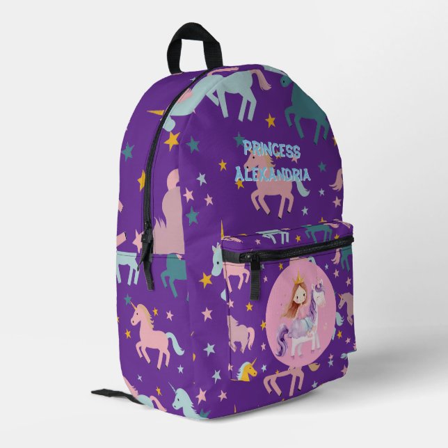Custom Princess Unicorn Printed Backpack (Back Corner Left)
