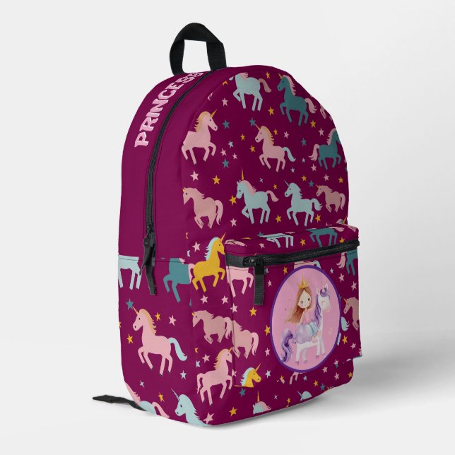 Custom Princess Unicorn Printed Backpack (Back Corner Left)