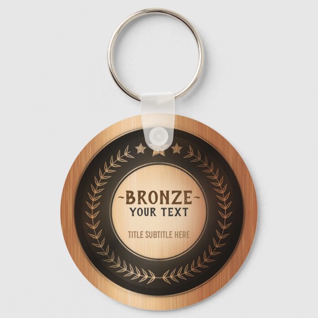 CUSTOM PRINT DIY MEDAL Bronze Champion EDITABLE Keychain (Front)