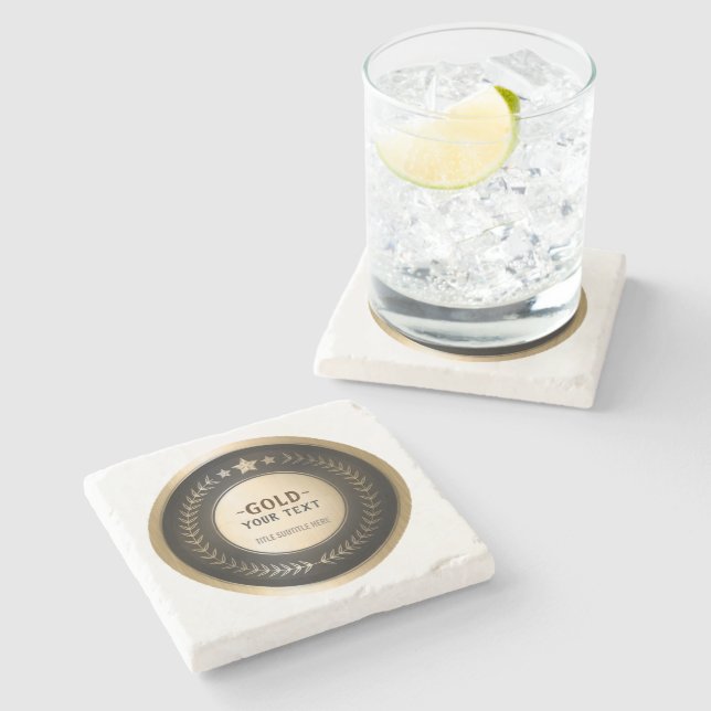 CUSTOM PRINT DIY MEDAL Gold #1 Champion EDITABLE Stone Coaster (Side)
