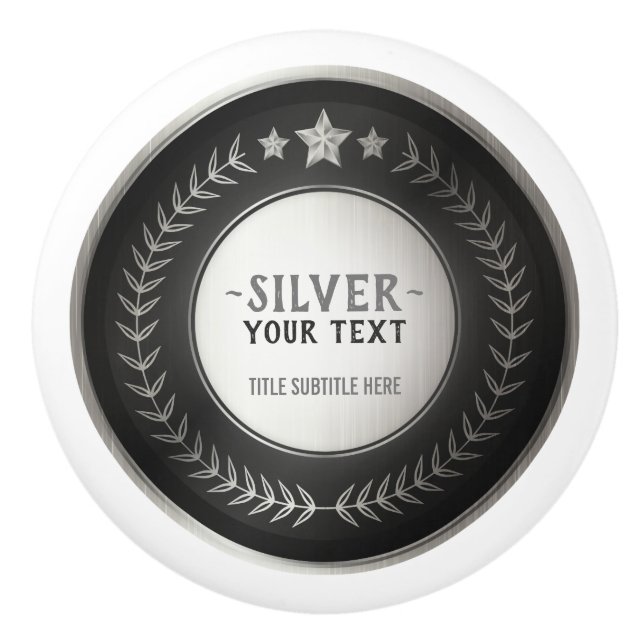CUSTOM PRINT DIY MEDAL Silver Champion EDITABLE Ceramic Knob (Front)