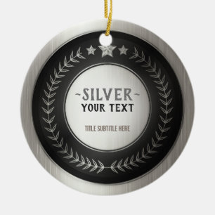 CUSTOM PRINT DIY MEDAL Silver Champion EDITABLE Ceramic Ornament