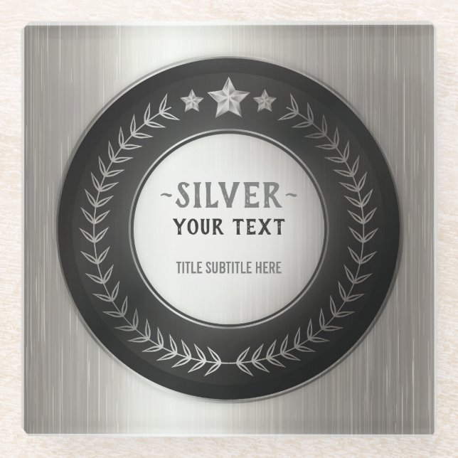 CUSTOM PRINT DIY MEDAL Silver Champion EDITABLE Glass Coaster (Front)