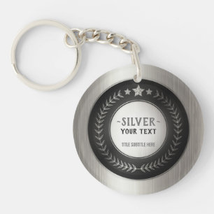 CUSTOM PRINT DIY MEDAL Silver Champion EDITABLE Keychain