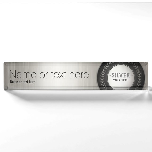 CUSTOM PRINT DIY MEDAL Silver Champion EDITABLE Nameplate (Front)