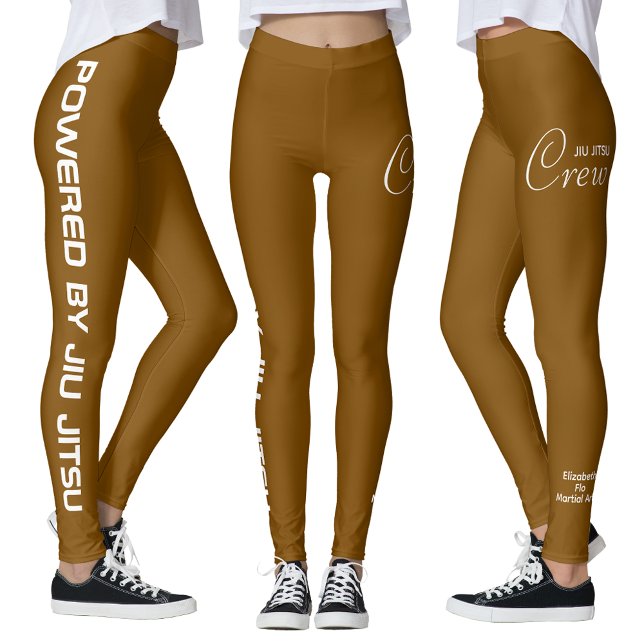 Custom Print Jiu Jitsu Crew Brown Spats Leggings (Brown Jiu Jitsu Leggings. White background.)