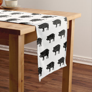 Custom print table runner with black pig pattern