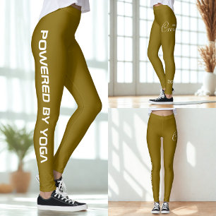 Custom Print Yoga Crew Yellow Brown Leggings