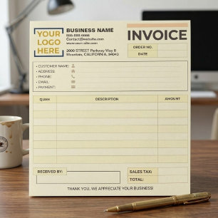 Custom Printable Sales invoices Company Logo Notepad
