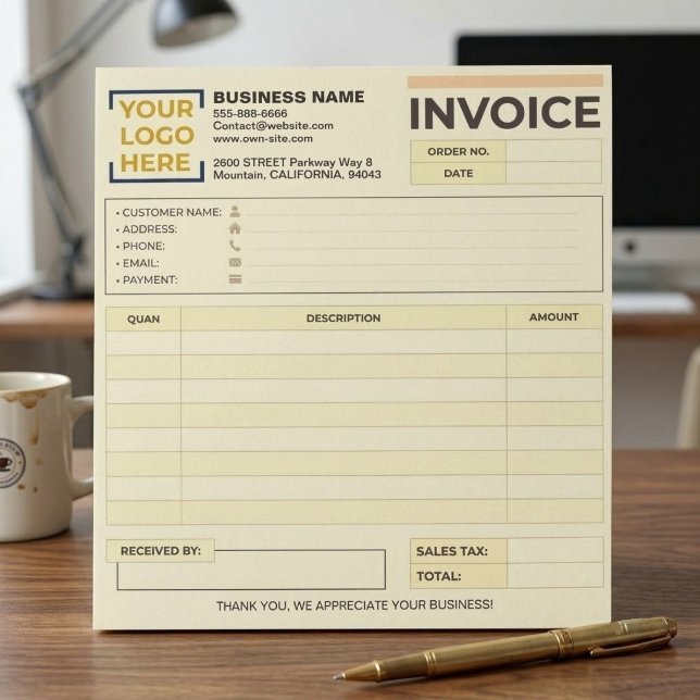 Custom Printable Sales invoices | Company Logo Notepad (printable Sales Receipt invoices / blank invoice Template / business Form)