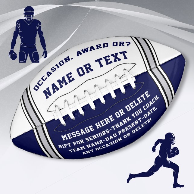 Custom Printed Footballs with Brief INSTRUCTIONS (Senior Night Gifts for Football. Navy Blue Football. Gifts for your football coach. Father's Day.)