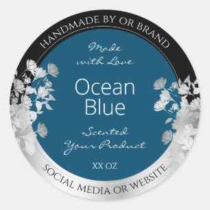 Custom Product Labels Ocean Blue with Silver Frame