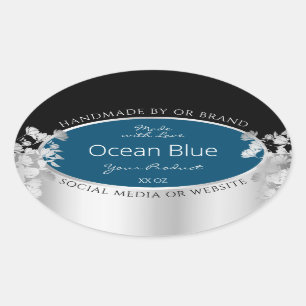 Custom Product Labels Ocean Blue with Silver Frame